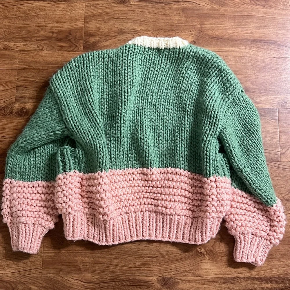 Anthropologie‎ Women One size Chunky Knit Oversized Open Cardigan Color Block